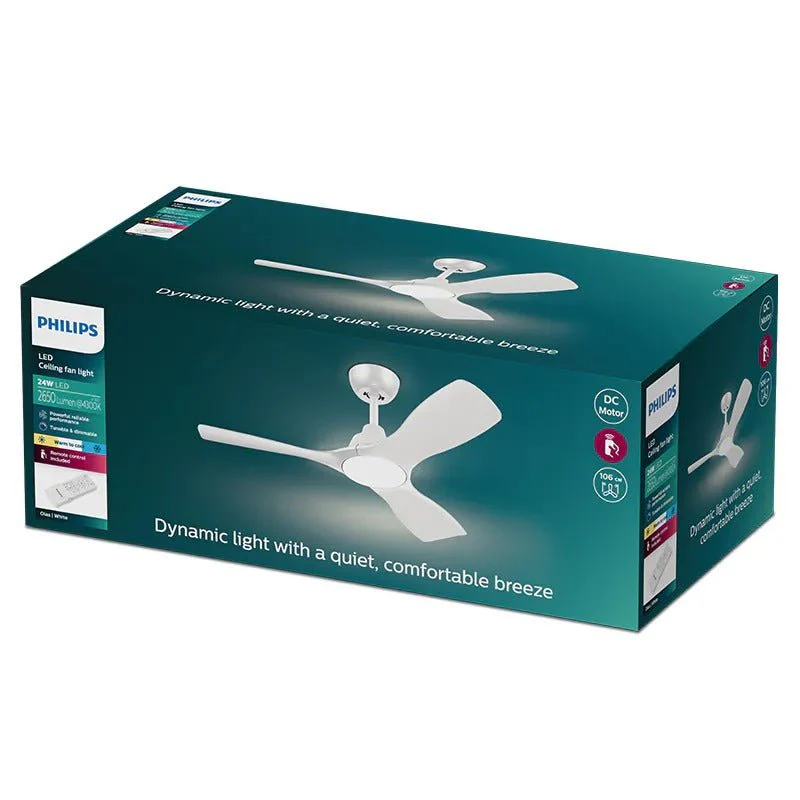 [飛利浦直送 原裝行貨2年保養] 飛利浦 Olas 42吋風扇燈（白色）– 風扇30W + LED燈24W 靜音節能 現代簡約設計 (香港行貨) Olas 42" Ceiling Fan with LED Light (White) – 30W Fan + 24W Light 929004641101