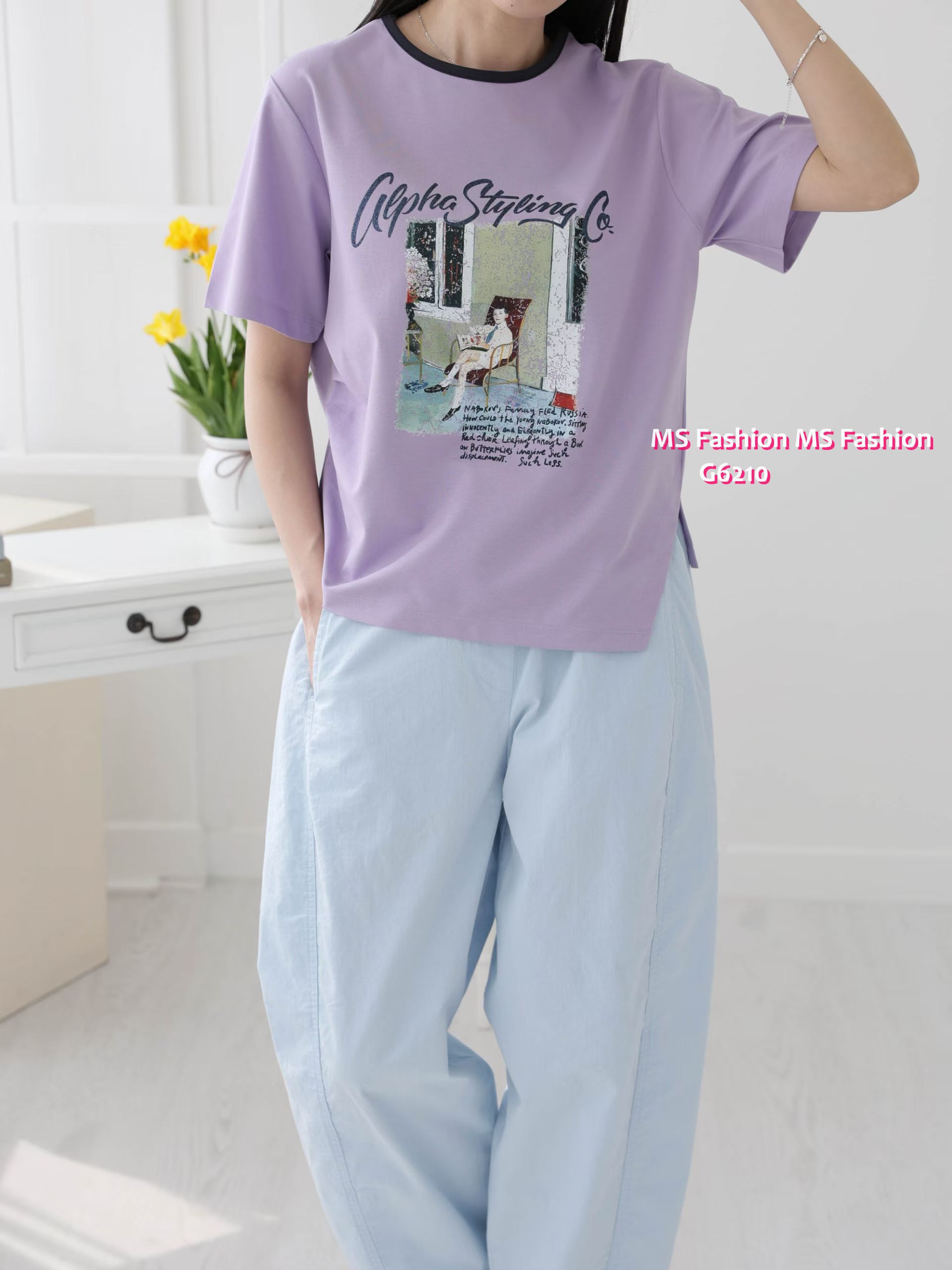 G6210 韓國🇰🇷靚print側打皺top