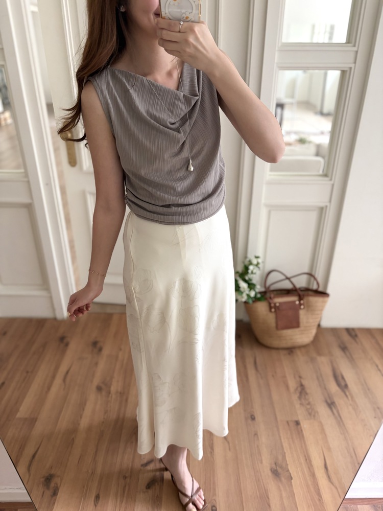 Draped Sleeveless Top (Dark Beige)