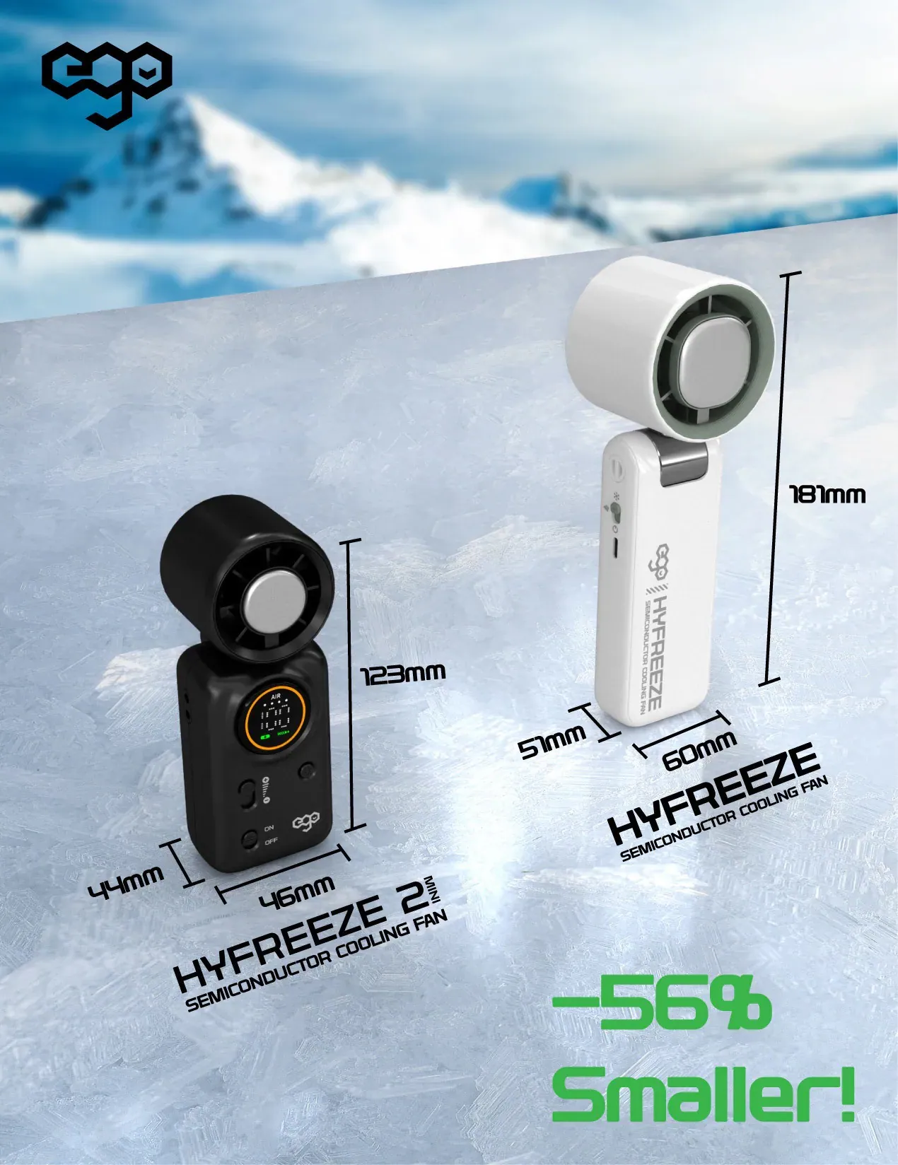 香港行貨 一年保養 ego HyFreeze2 Mini 迷你製冷風 16小時長氣 / 1.6萬轉風壓 / 動態LED顯示 / 可調角度 / 無極調整風速