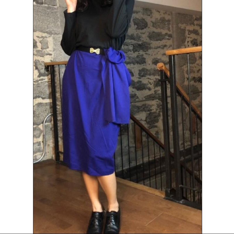 Vintage 1980s Avon Fashion Colour Block Dress with Long Sash Tail(MT474)