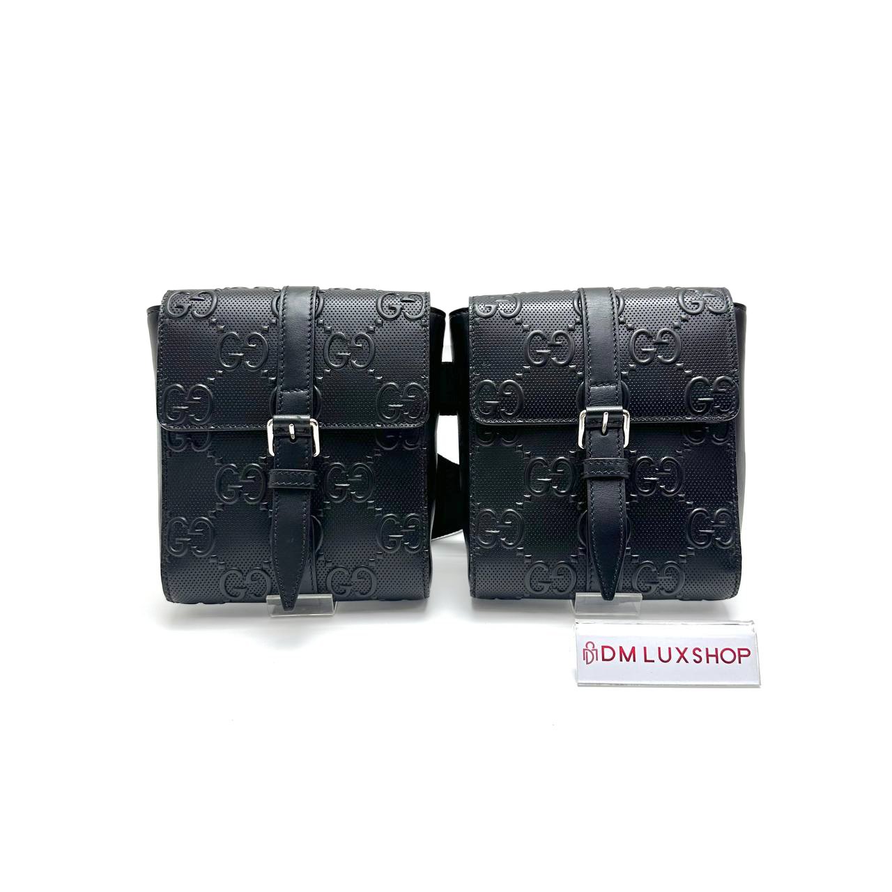 Gucci Black Perforated Double Belt Bag