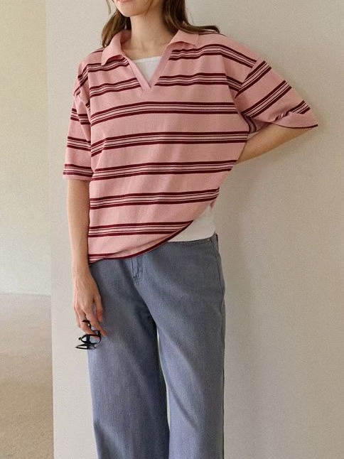 G6204 韓國🇰🇷反領V領橫間top