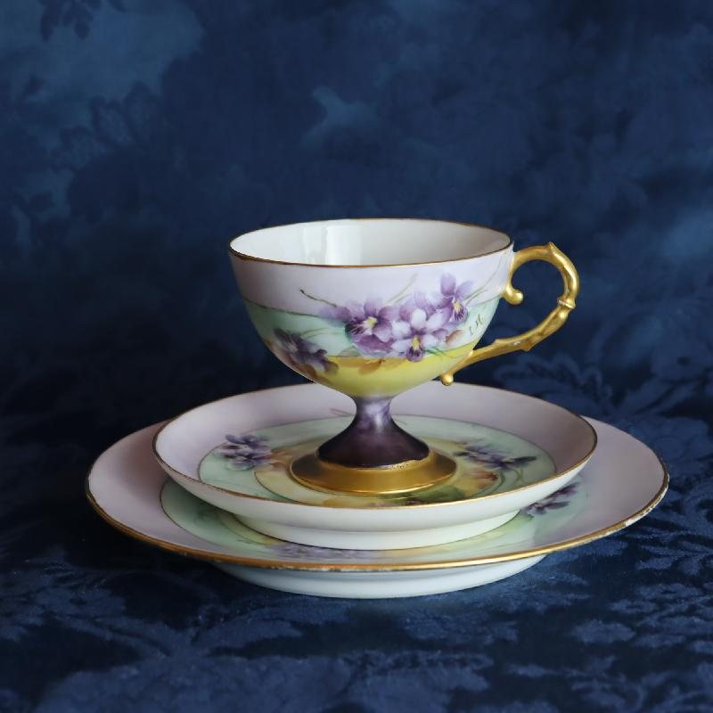Antique/Vintage Artist Signed Hand paint Forget me Not Tea Set Trio - Possibly German Pre-1935 (MT1571)