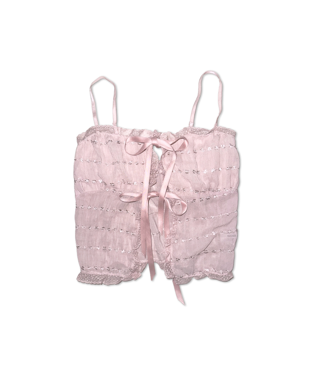 Ribbon Lace Mesh Sleeveless Top