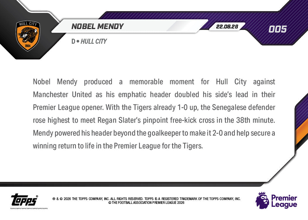 Nobel Mendy - 2026/27 Premier League Topps NOW® #5 回歸英超入球【團購】