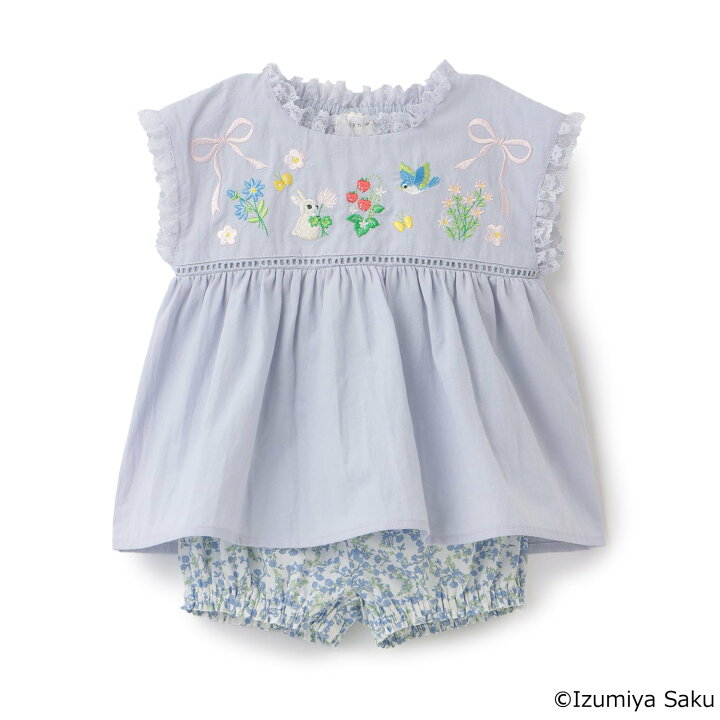 🇯🇵預訂 日本直送🇯🇵Petit Main x Izumiya Saku兩色圖案刺繡蕾絲上衣短褲套裝