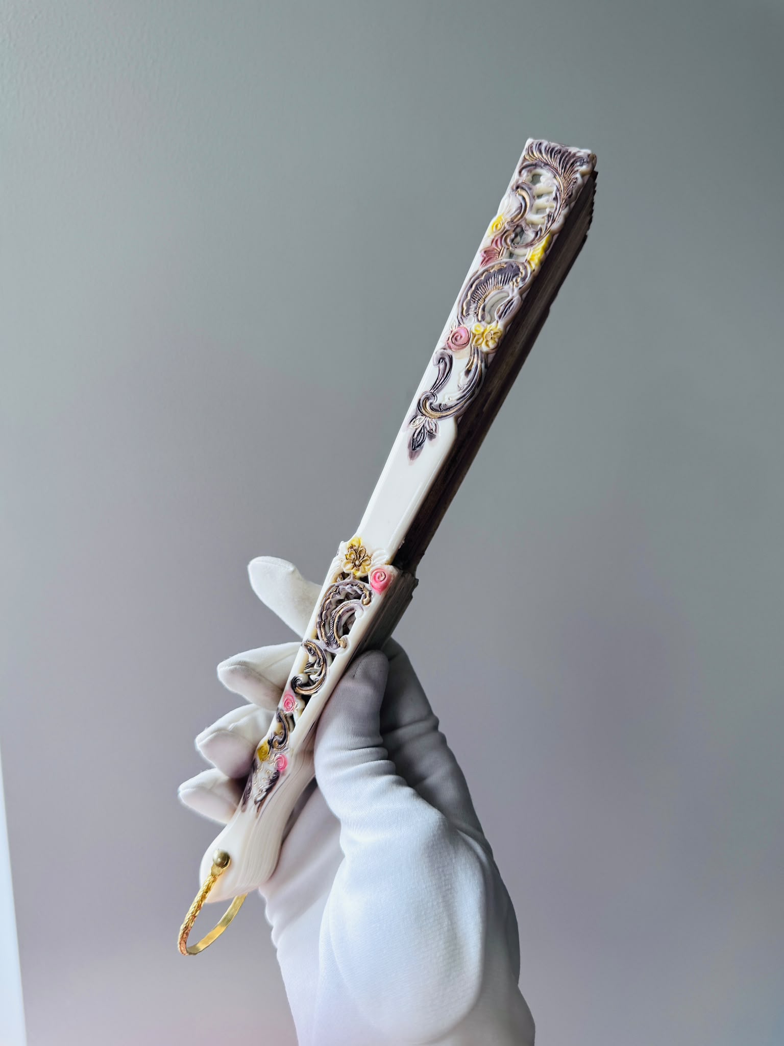 Antique c. 1890–1920 European Hand-Painted & SIgned Rococo Revival Folding Fan (MT2616)