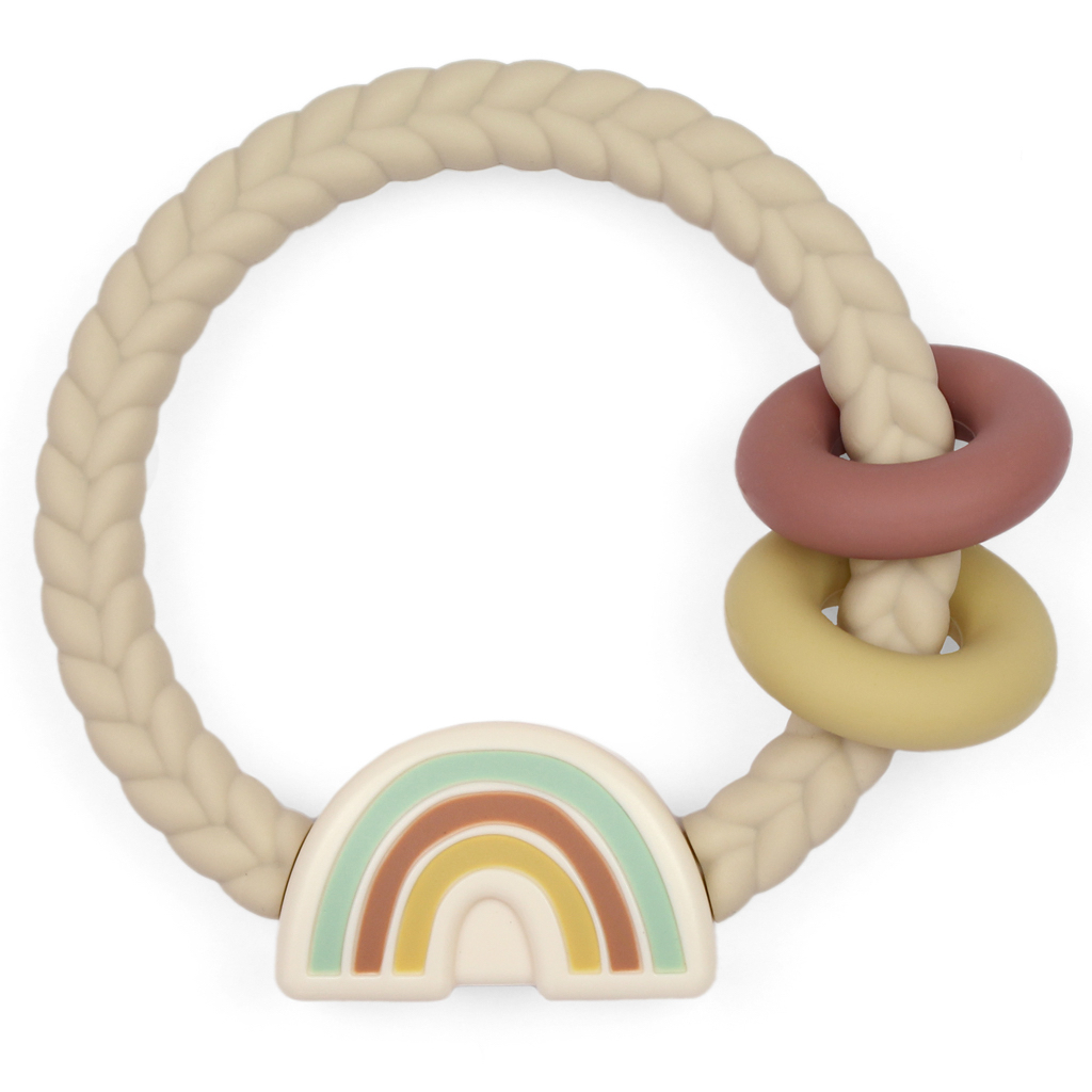 Silicone Teether Rattle - Beige Rainbow
