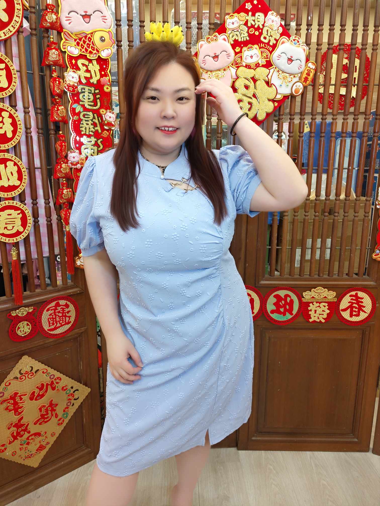 OTD01 BE#281965 立体花纹旗袍款连衣裙