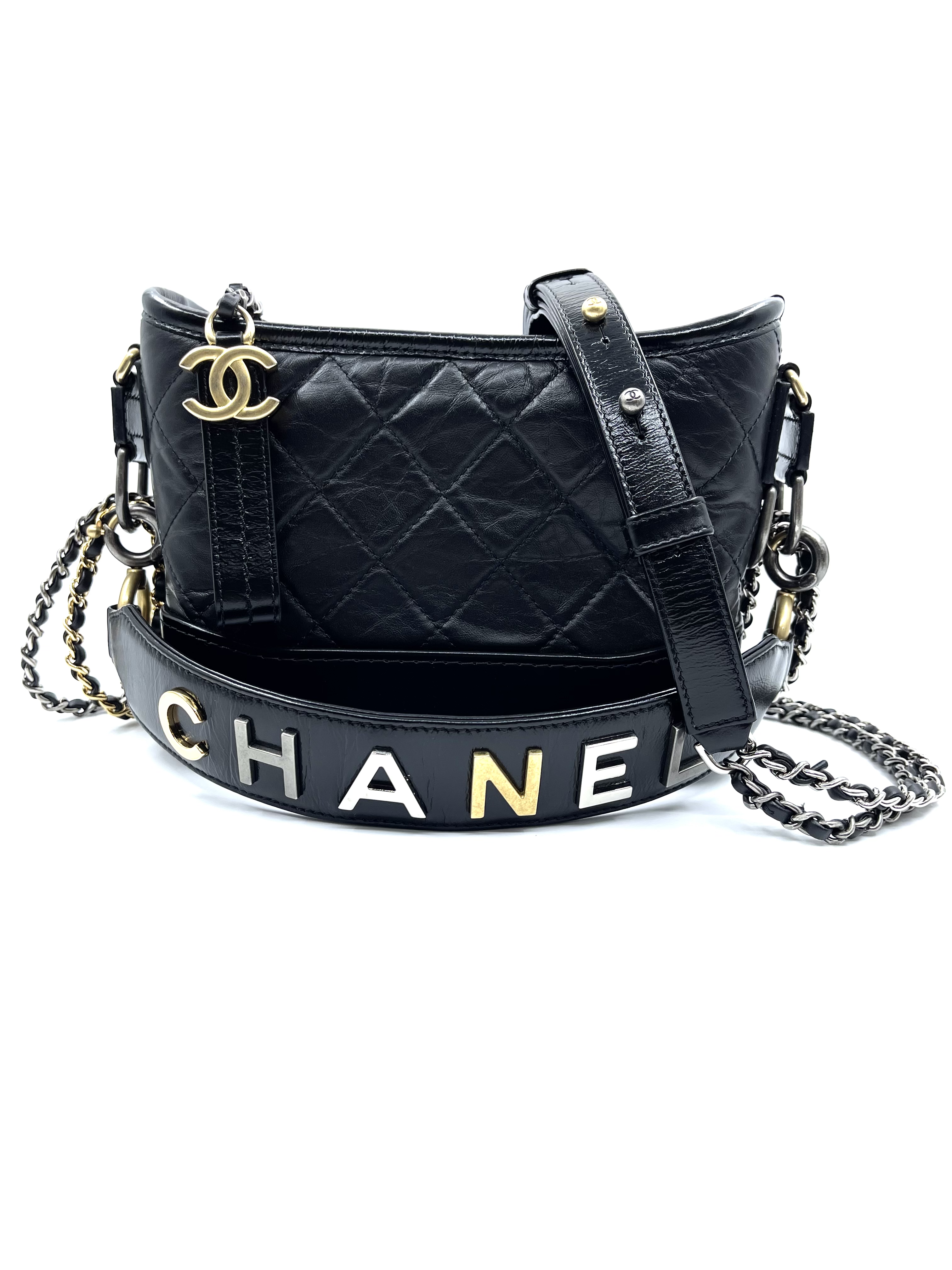 Pre-owned Chanel Gabrielle Hobo with Logo Handle Bag Black