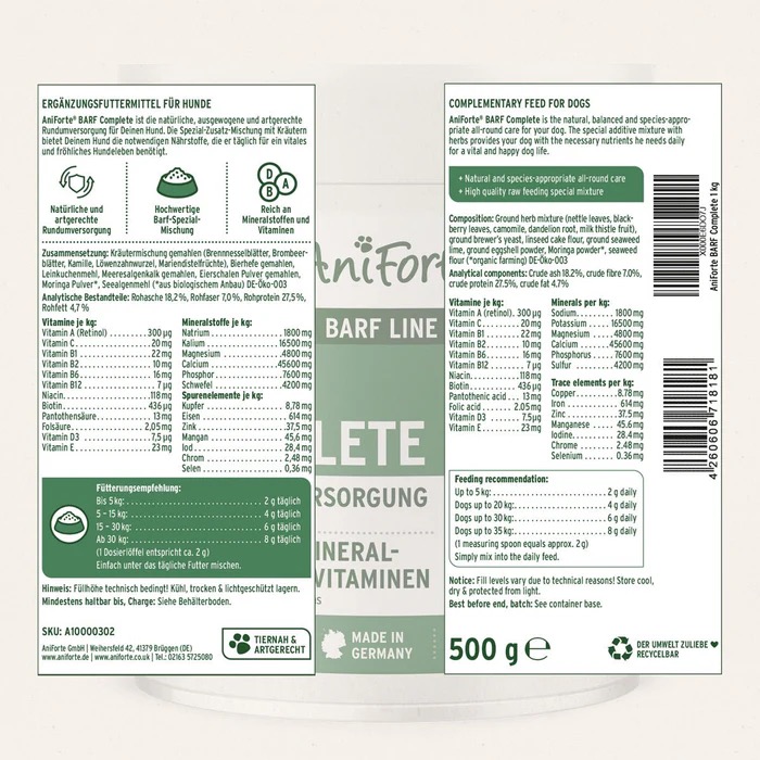 Aniforte BARF COMPLETE (Canine）符合犬隻天性生肉骨飲食營養粉
