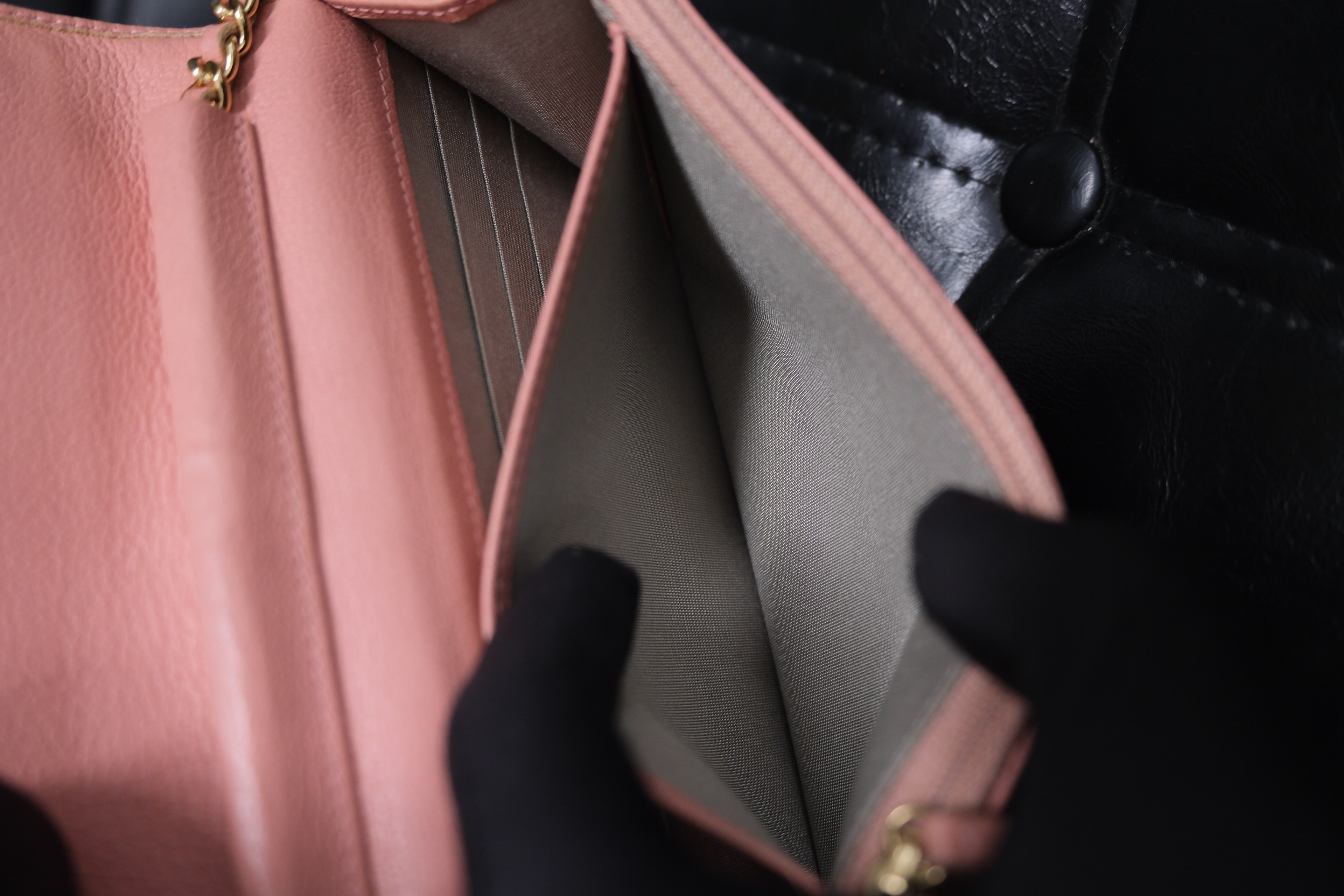 Chanel Camelia Leather Chain Wallet Pink Gold