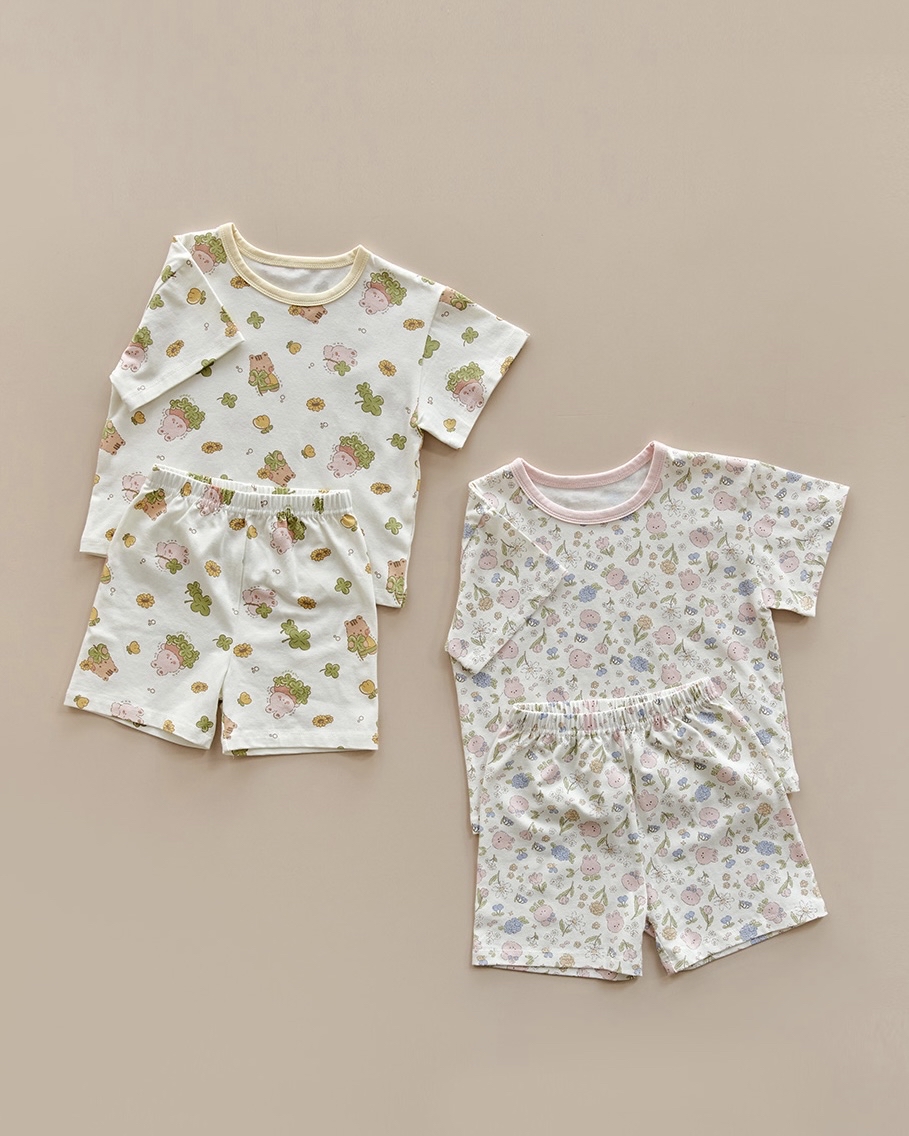 26S/S DTD夏日花草派對系列-莫代爾彈力5分袖上下套裝