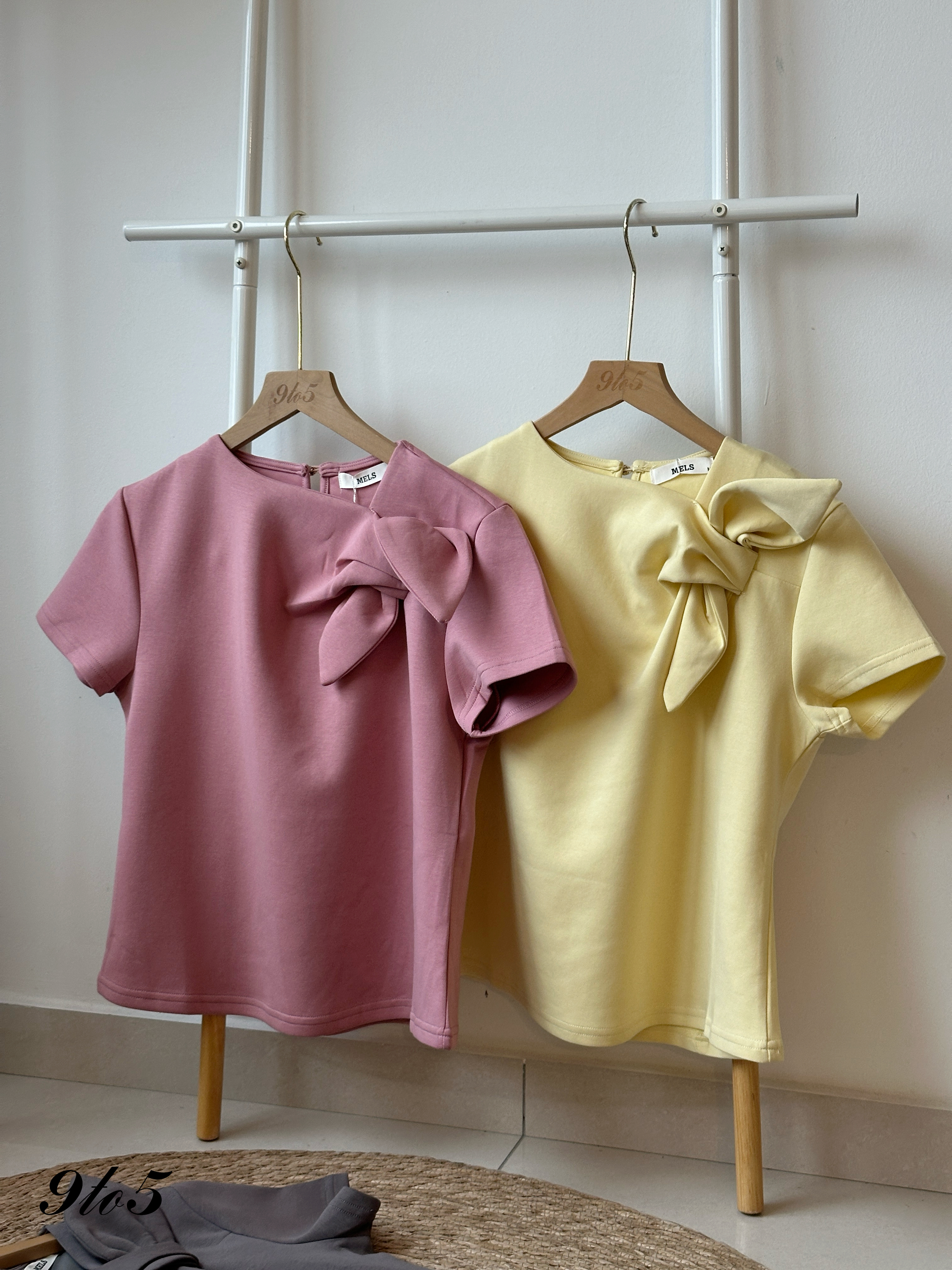 T4152 Irregular Collar Bow Shoulder Top - 4 Colors 