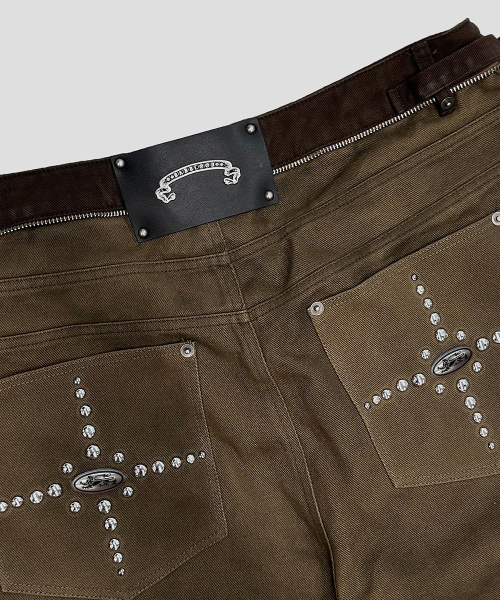 Star Studded Convex Pants - Dusty Brown - 스타 스터디드 컨벡스 팬츠 - 더스티브라운