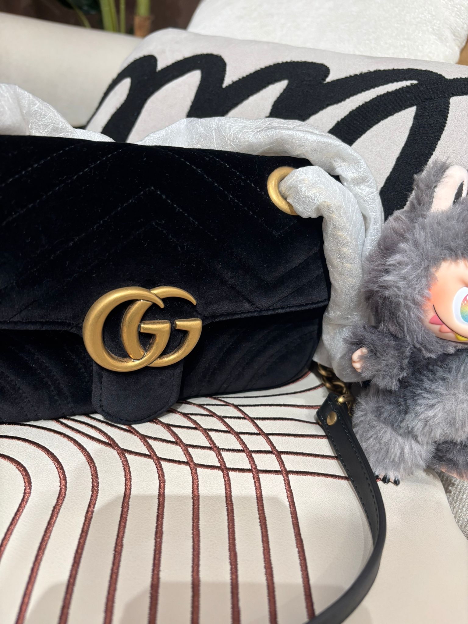 未使用品 Gucci gg marmont flap velvet 100%Authentic ,Unused  ✅tap ✅dust bag  