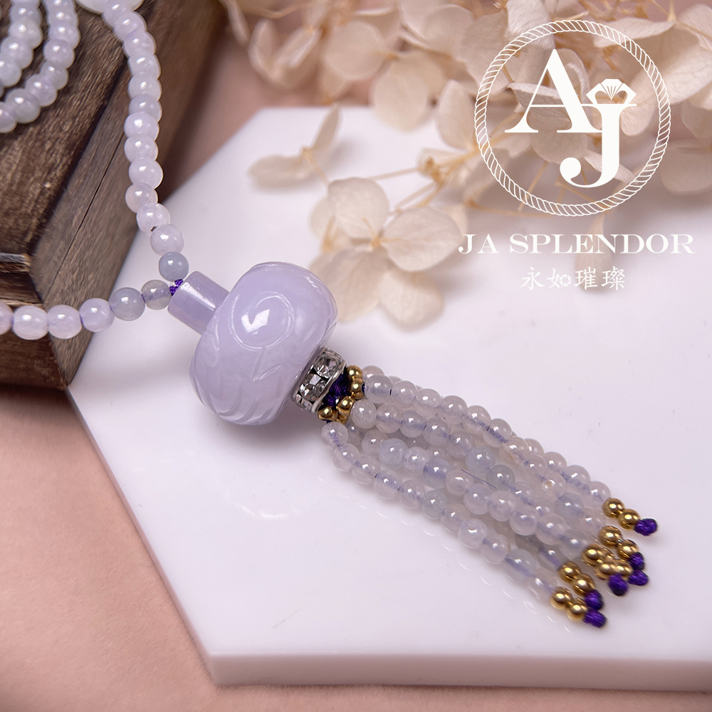 JN-H25-785 天然翡翠A玉 華麗冰紫回紋珠順利串串金項鏈