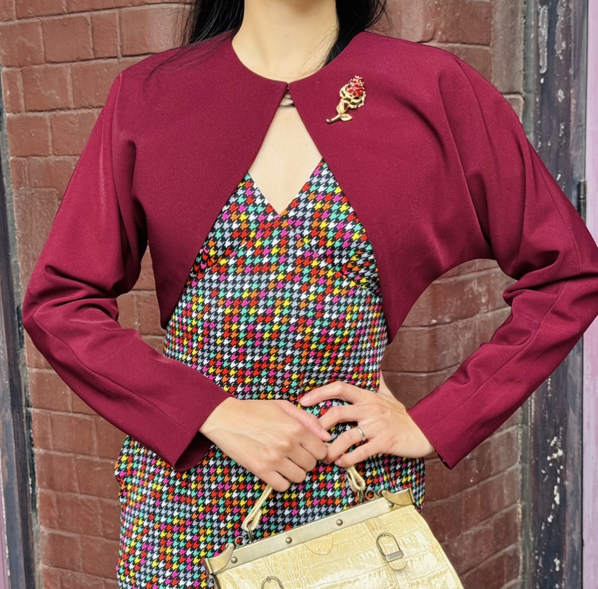 (Ready/Custom-Made) 1950s Style Elegant Batwing Bolero - Burgundy Red (FM202)