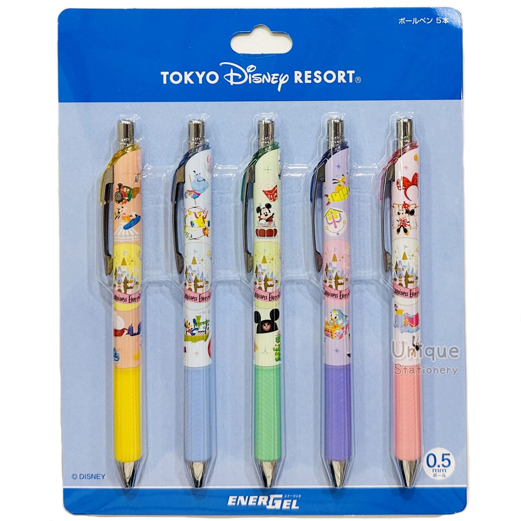 現貨｜【日本 Disney Store 限定】一套5枝 Mickey & Friends 米奇與朋友 日本製 Pentel EnerGel 0.5mm  黑色 啫喱筆 069480