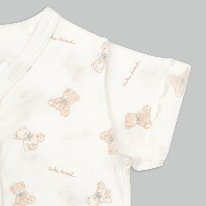 🇯🇵預訂 日本直送🇯🇵日本製小熊印花純棉前開式短袖包屁衣兩件套