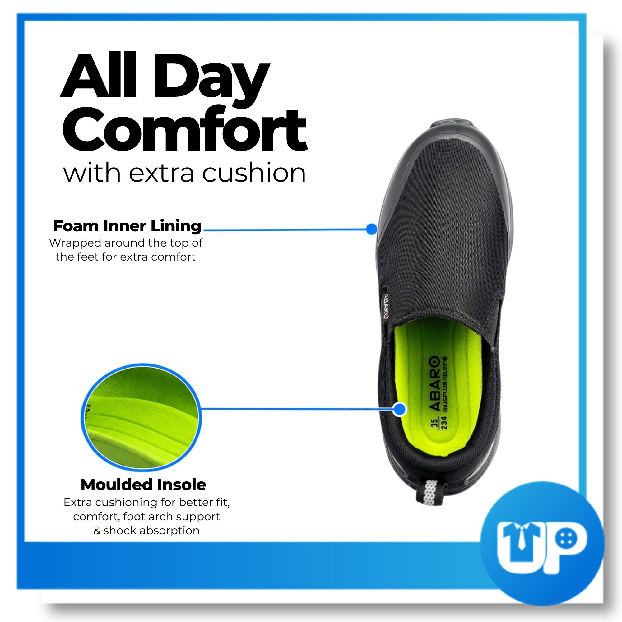 ABARO Kasut Sekolah Hitam Slip-on Water Resistant Canvas Sekolah Soft Cushion Shoe (W2889N)