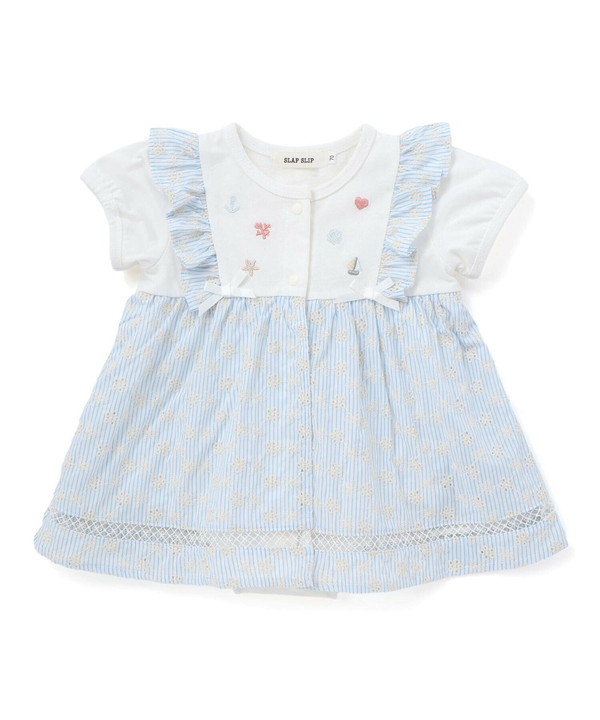 🇯🇵預訂 日本直送🇯🇵Slap Slip Baby兩色海洋風刺繡荷葉邊吊帶短袖包屁裙