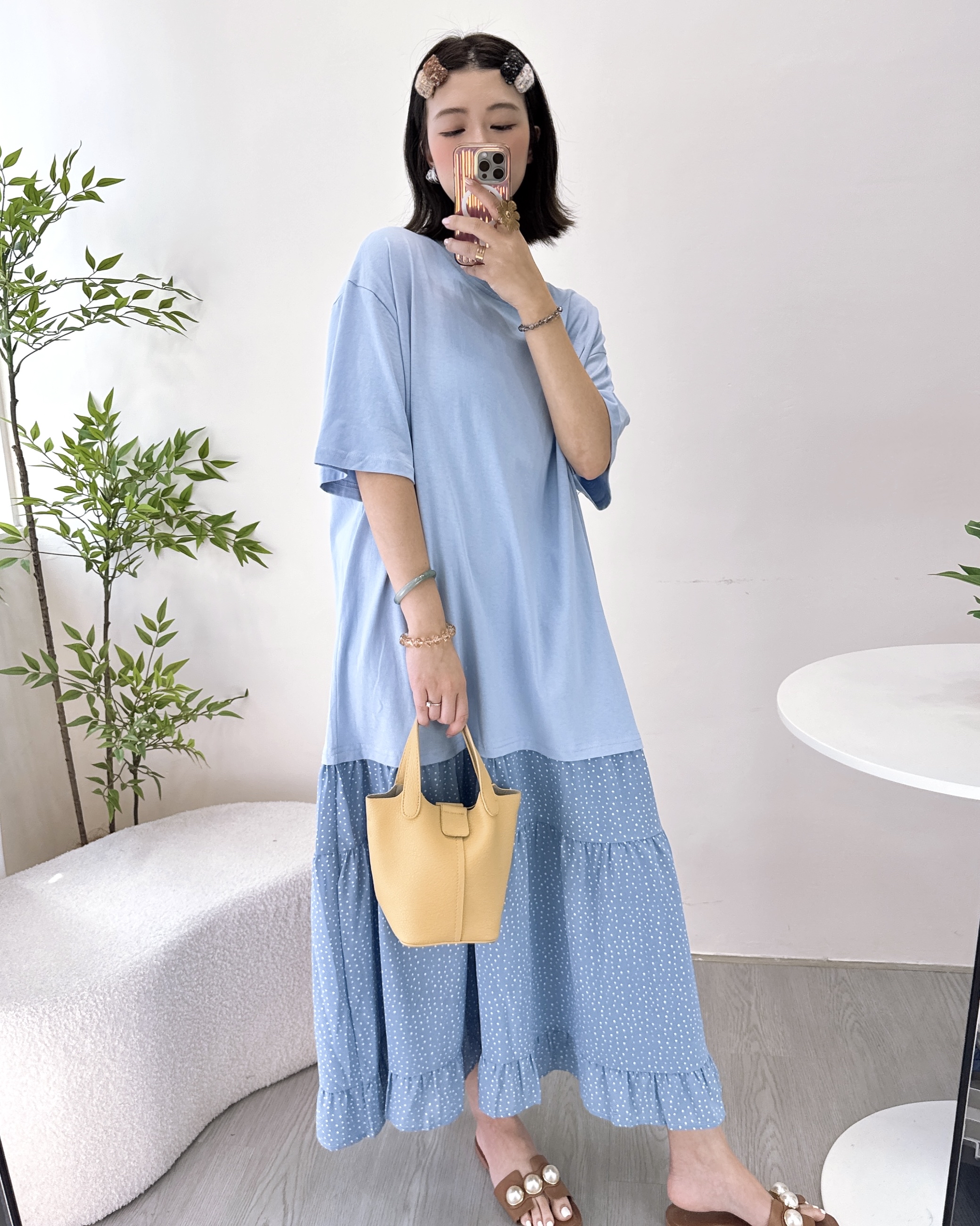 超美拼接碎花連身長裙 2色