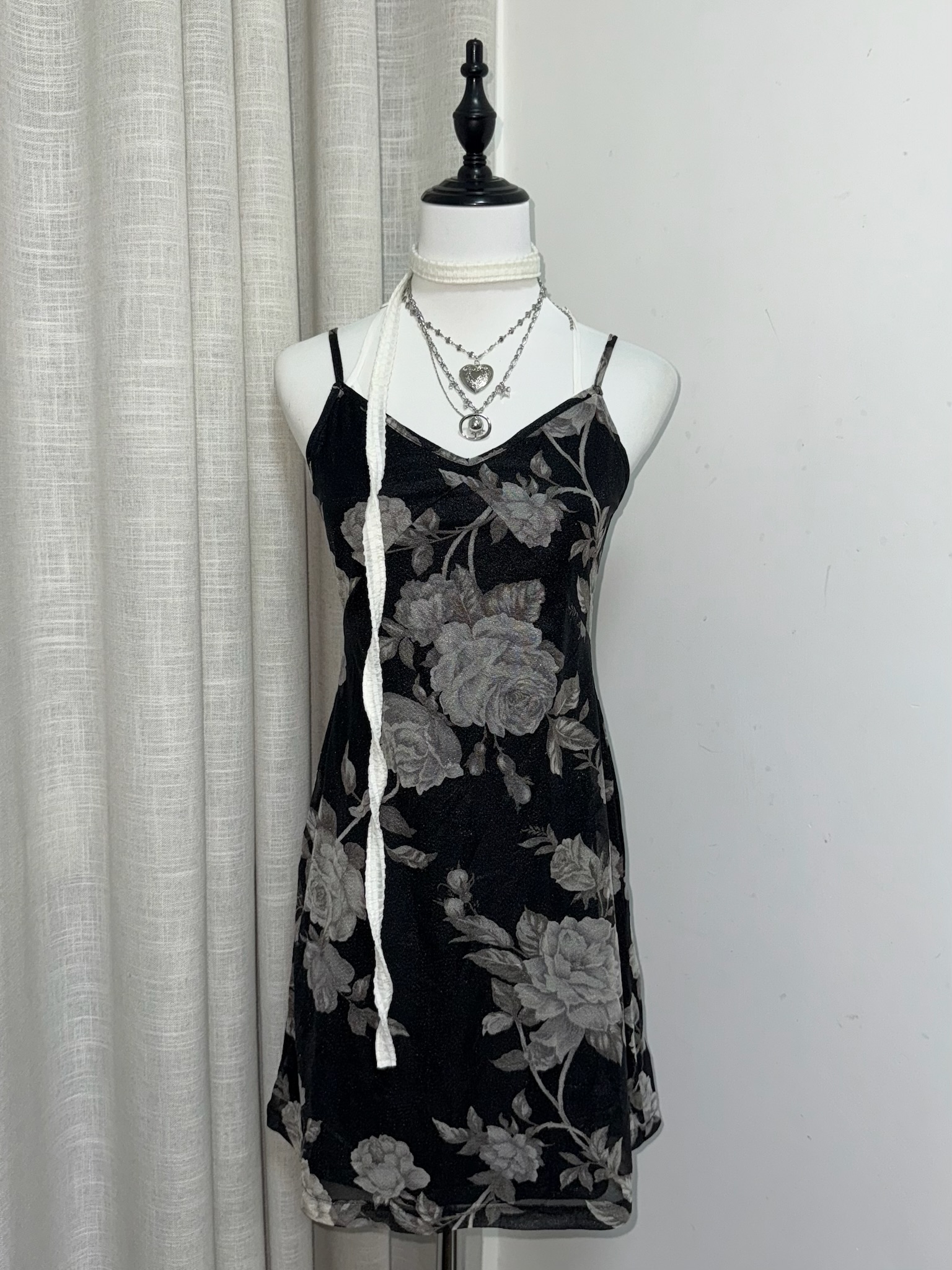 Monochrome Rose Print Cami Dress