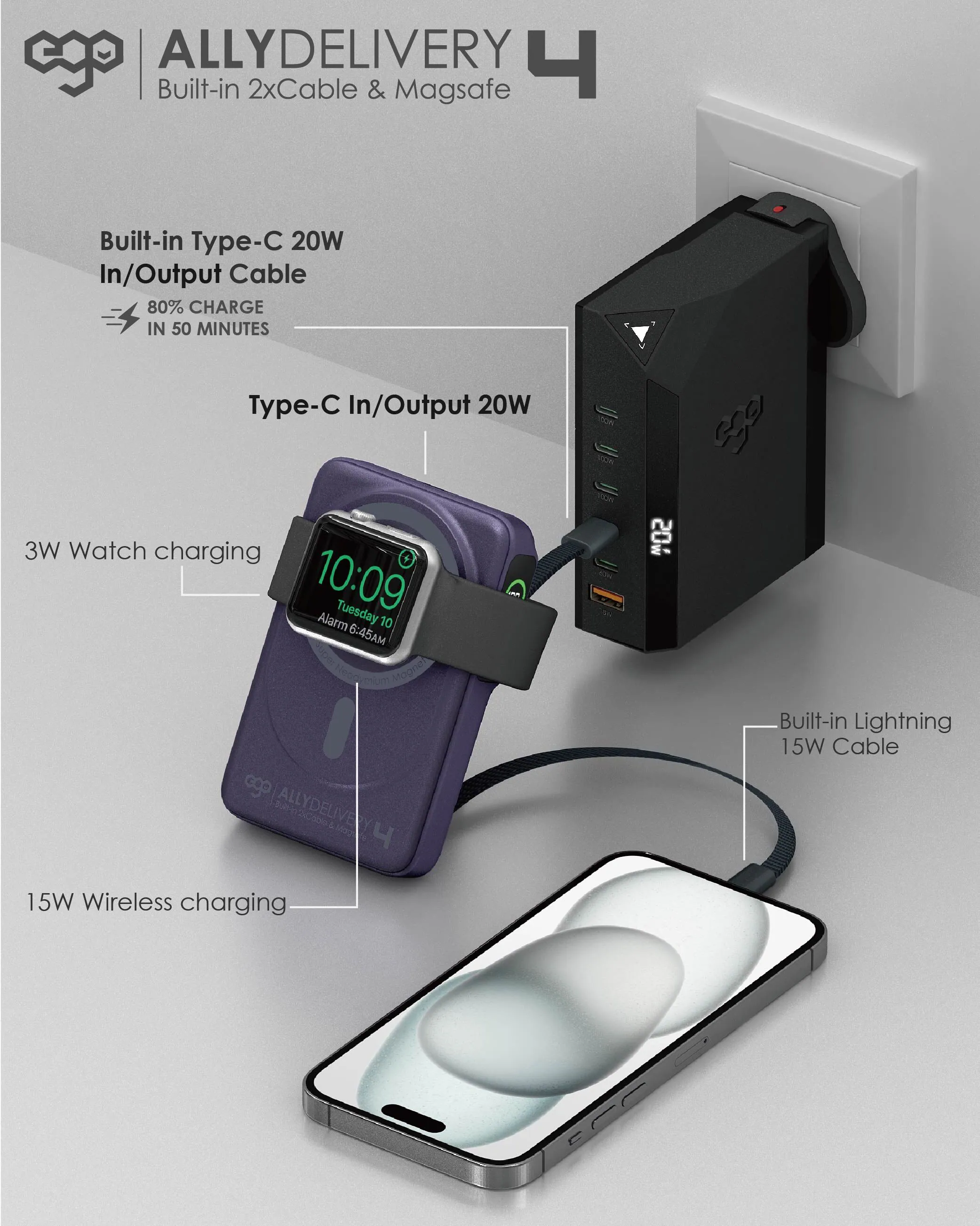 香港行貨 一年保養 ego AllyDelivery 4 @3C追溯碼版.Magsafe 10000mAh 6in1 移動電源 
