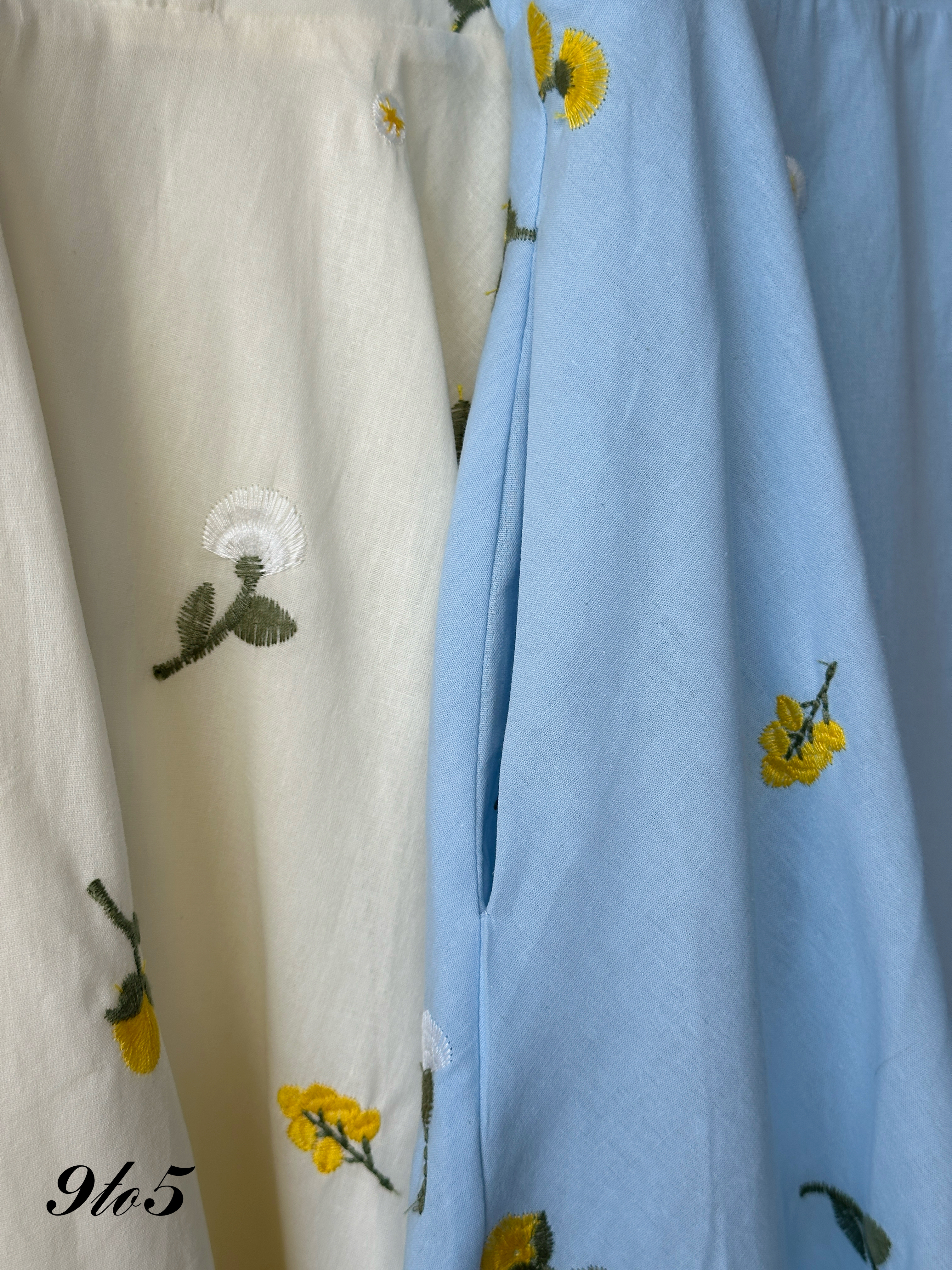 D2357 Puff Sleeve Floral Dress - Blue & Yellow