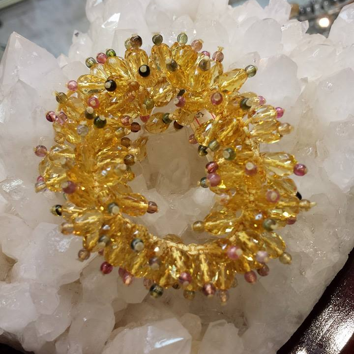 黃水晶切角碧璽織繩手繩