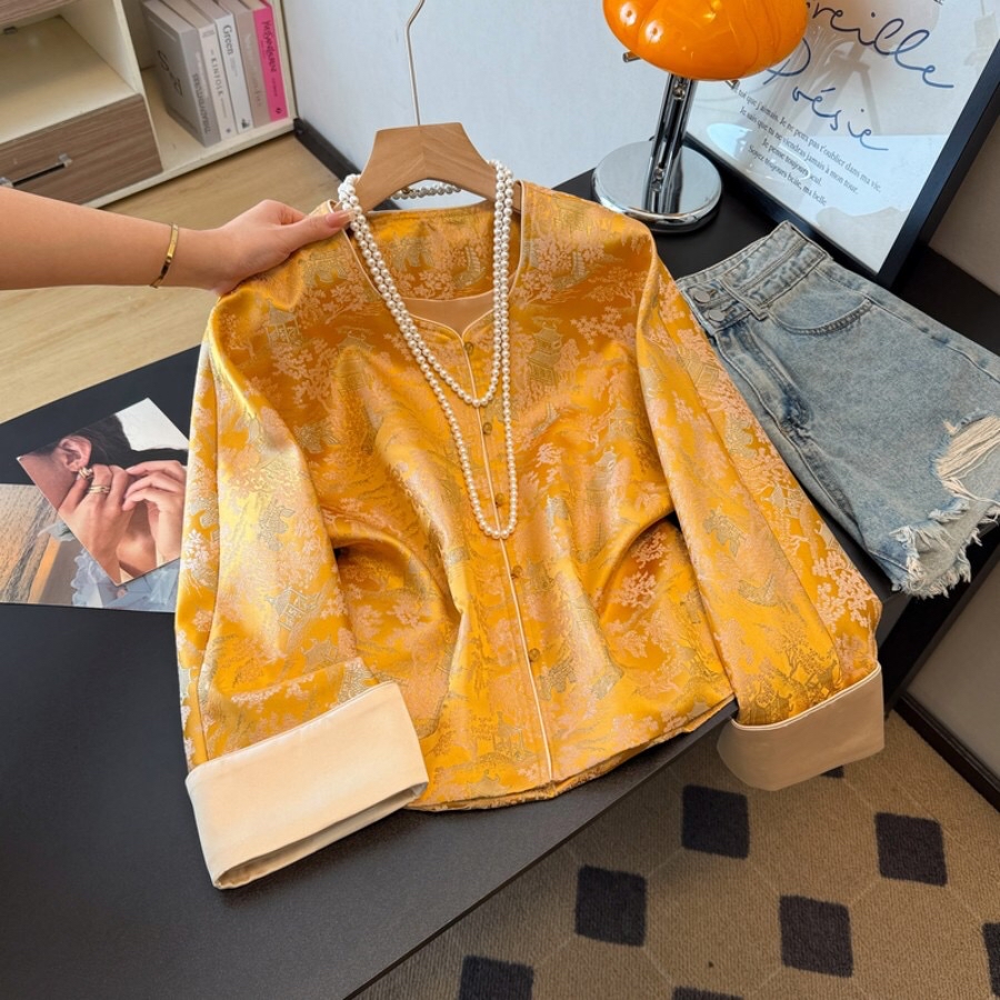 B53(9932) 新中式东方古韵高级感宫廷风提花金外套上衣