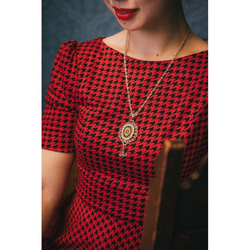 (SOLD OUT)The Parisian Swing Dress - Red x Black Houndstooth Pattern(FM155)