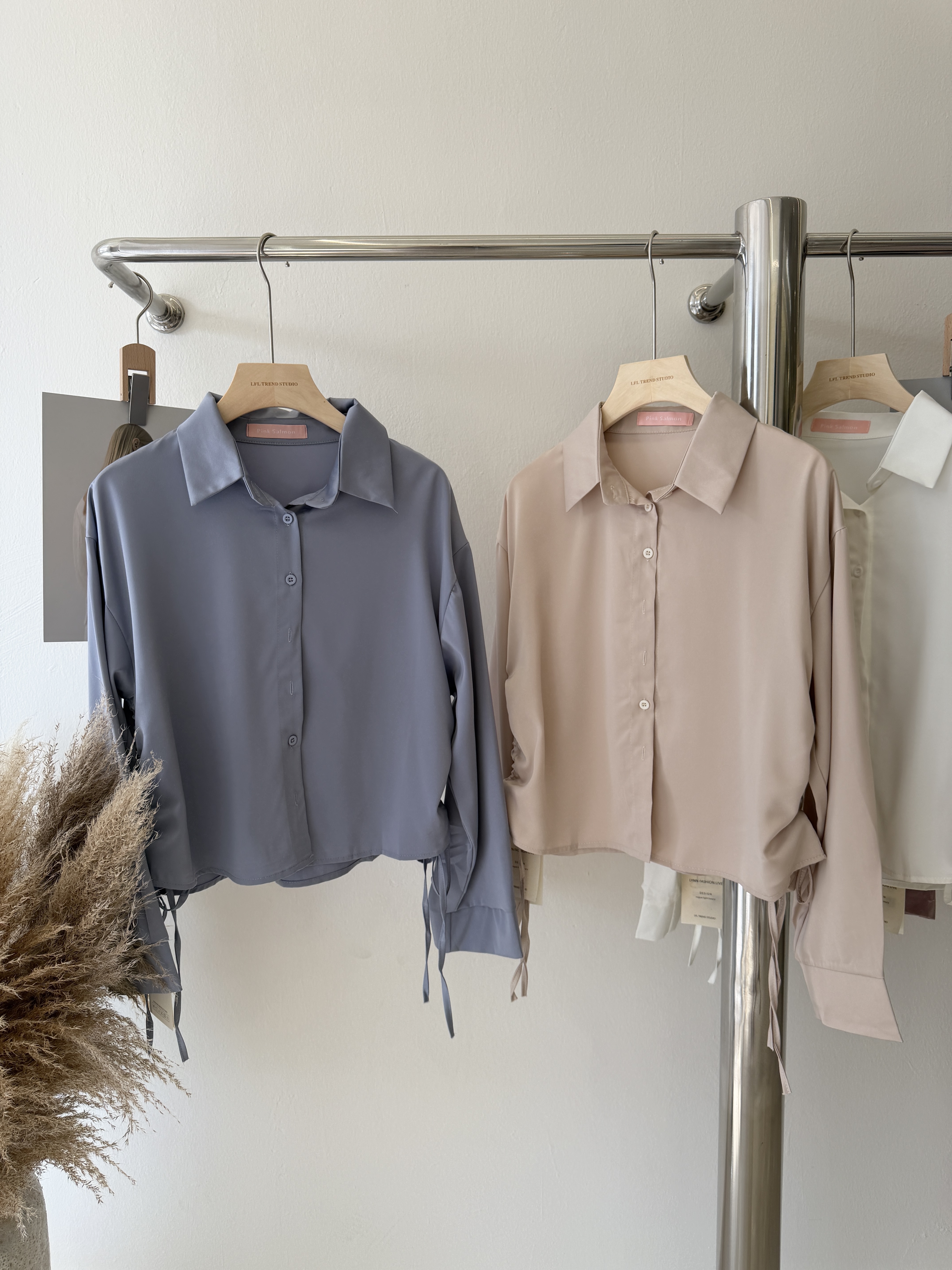 6506 高级感缎面抽绳衬衫