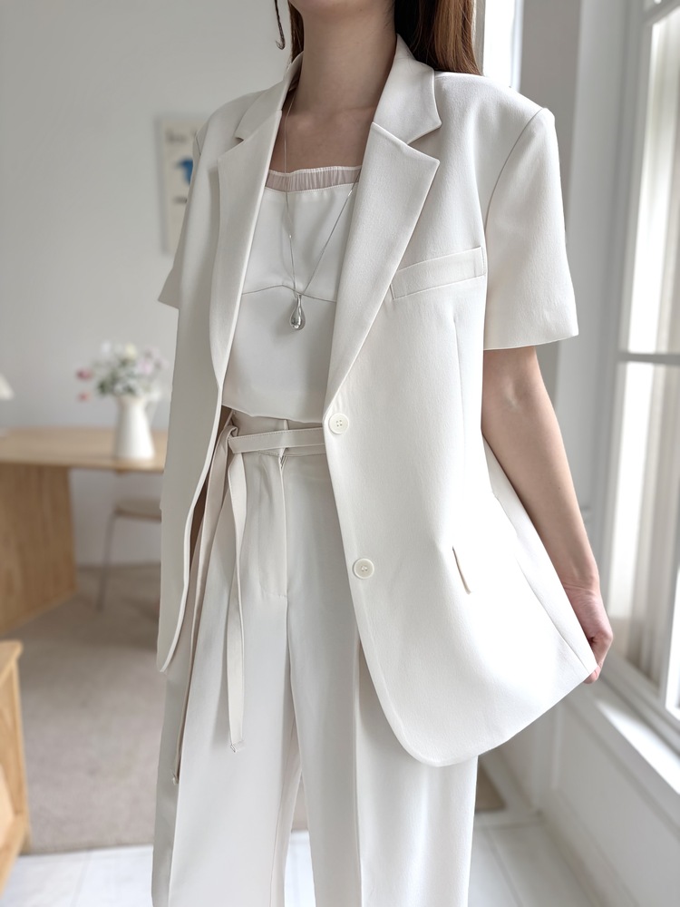 Aveline Belted Straight Slacks (Ivory)