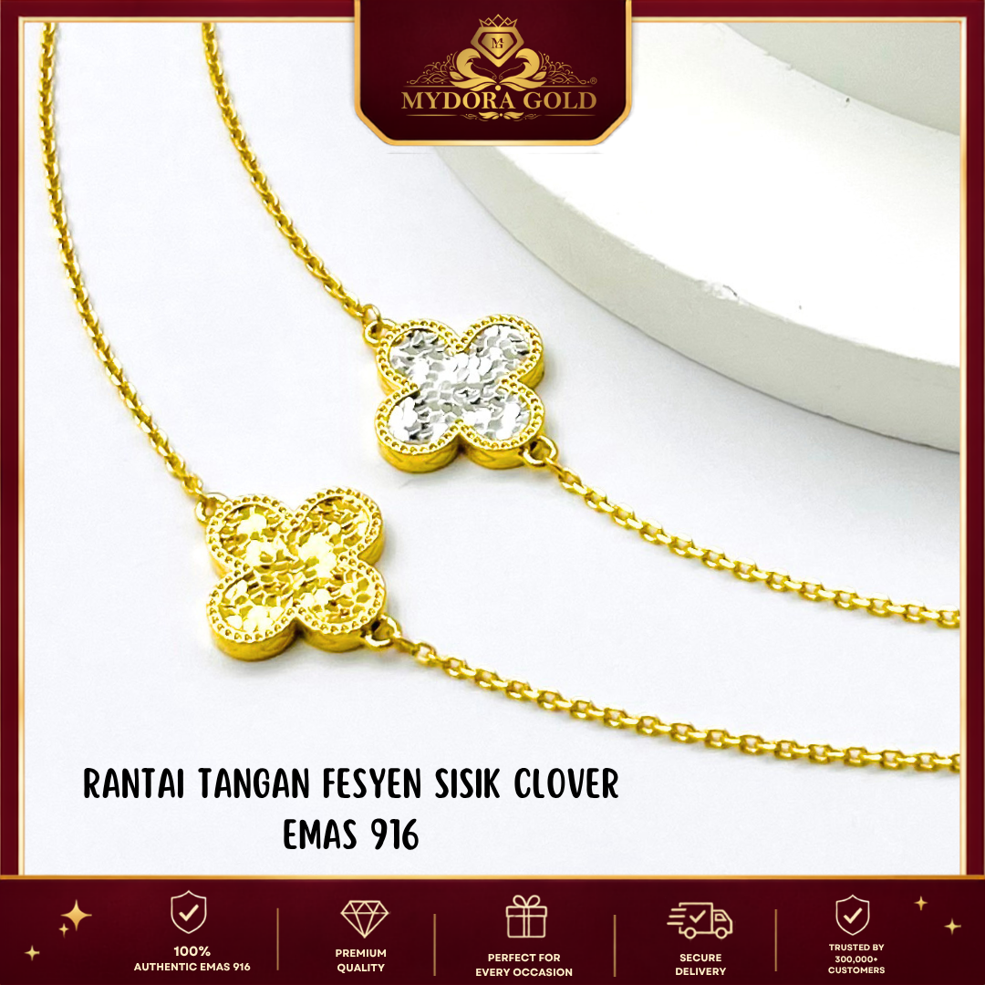 MYDORA Rantai Tangan Fesyen Sisik Clover l EMAS 916/22K