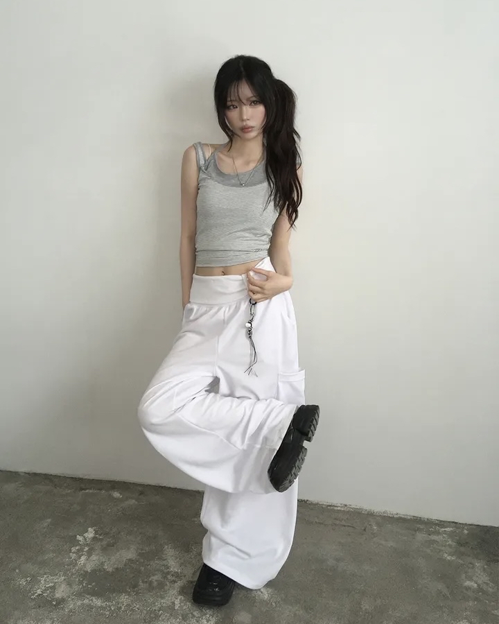 Folded Waist Wide Leg Cargos