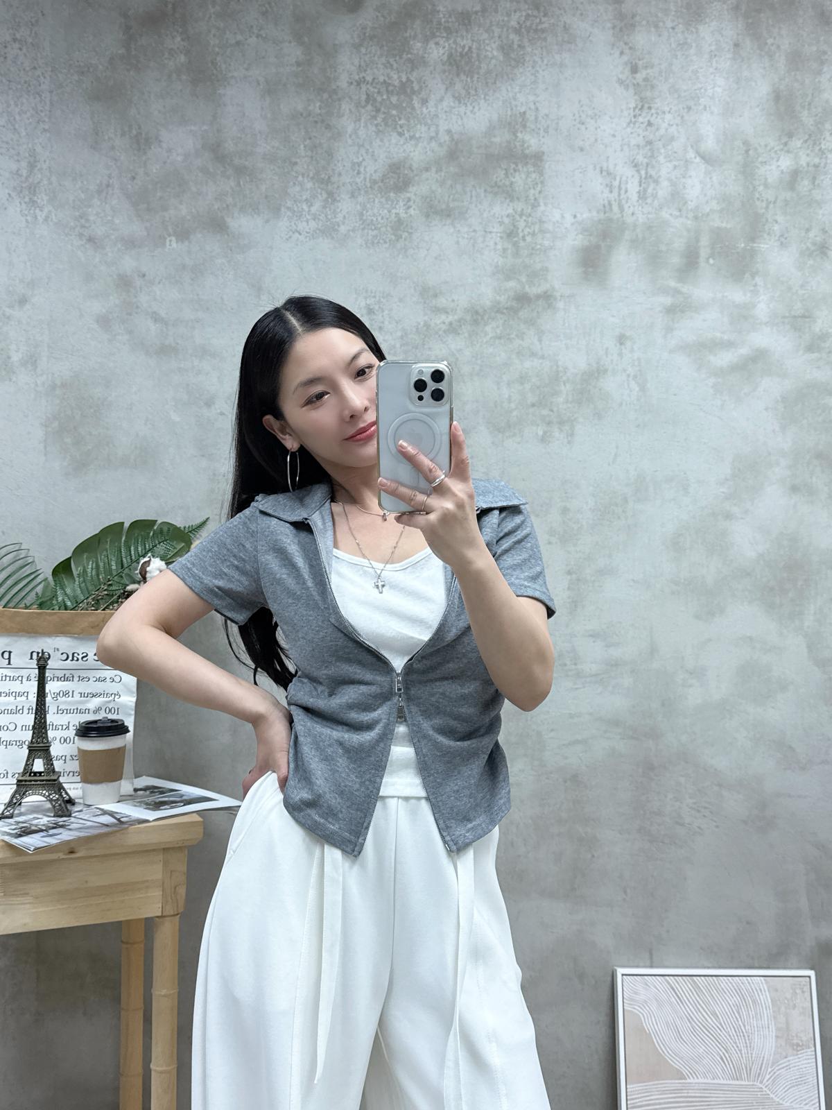 假兩件雙拉鏈Top