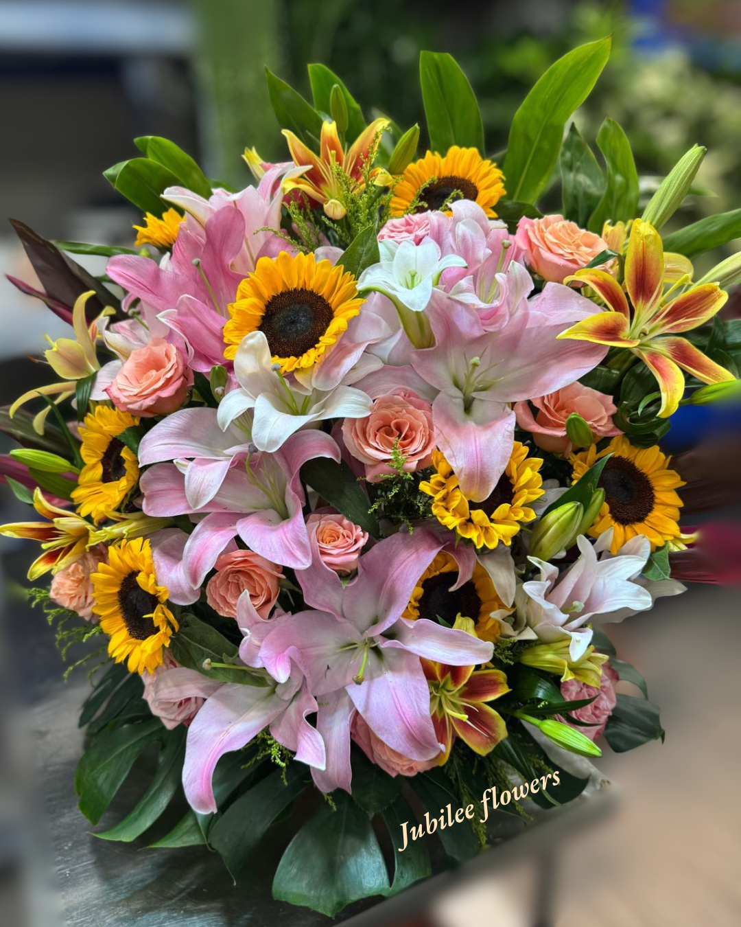 🎉【開張花籃】 向日葵粉百合元氣旺場開業賀籃