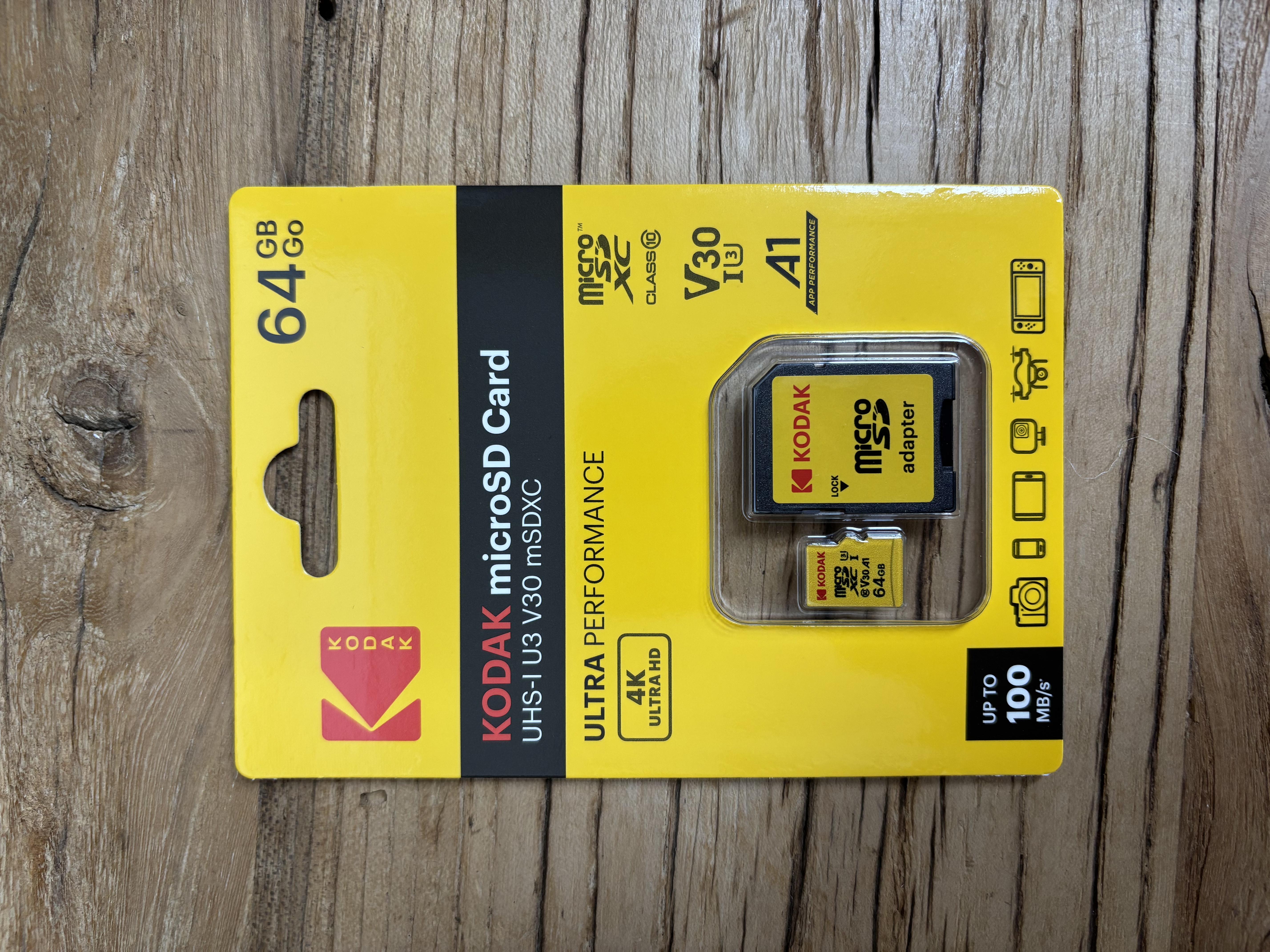 Kodak V30 Ultra Micro SDXC 64GB Class 10 UHS 1 U3 w/adaptor (up to 100mb/s) W/A1 EKMSDM64GXC10HPRK