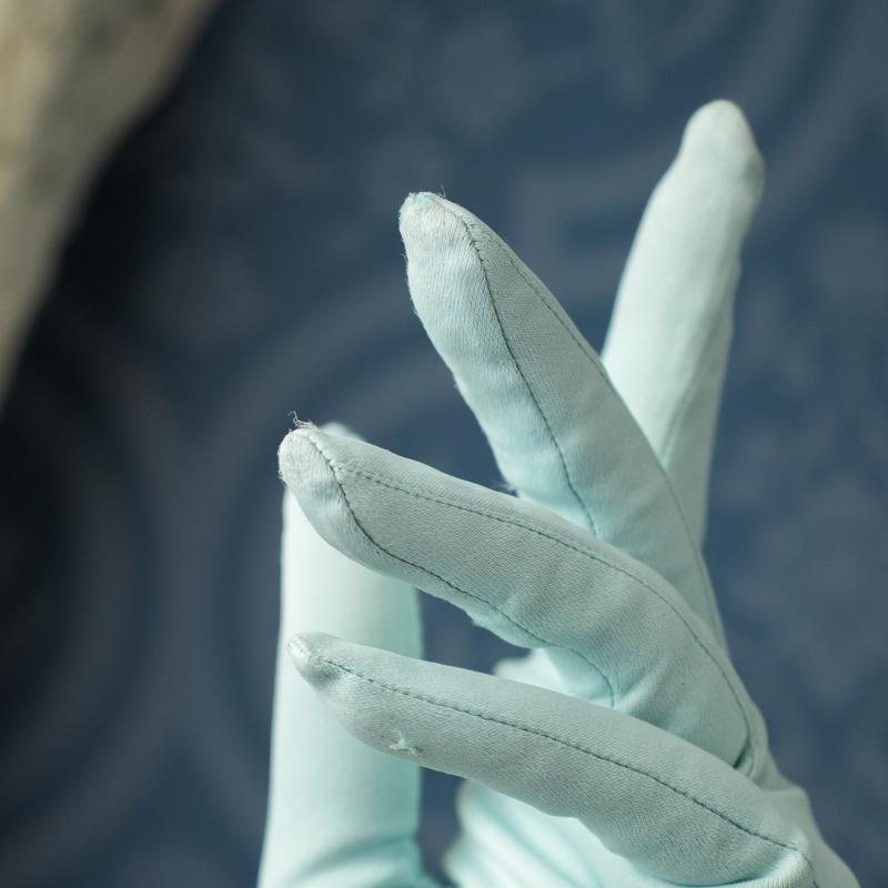 Vintage Made in West Germany Light Blue Opera Length Stretchy Evening Gloves (CE070)