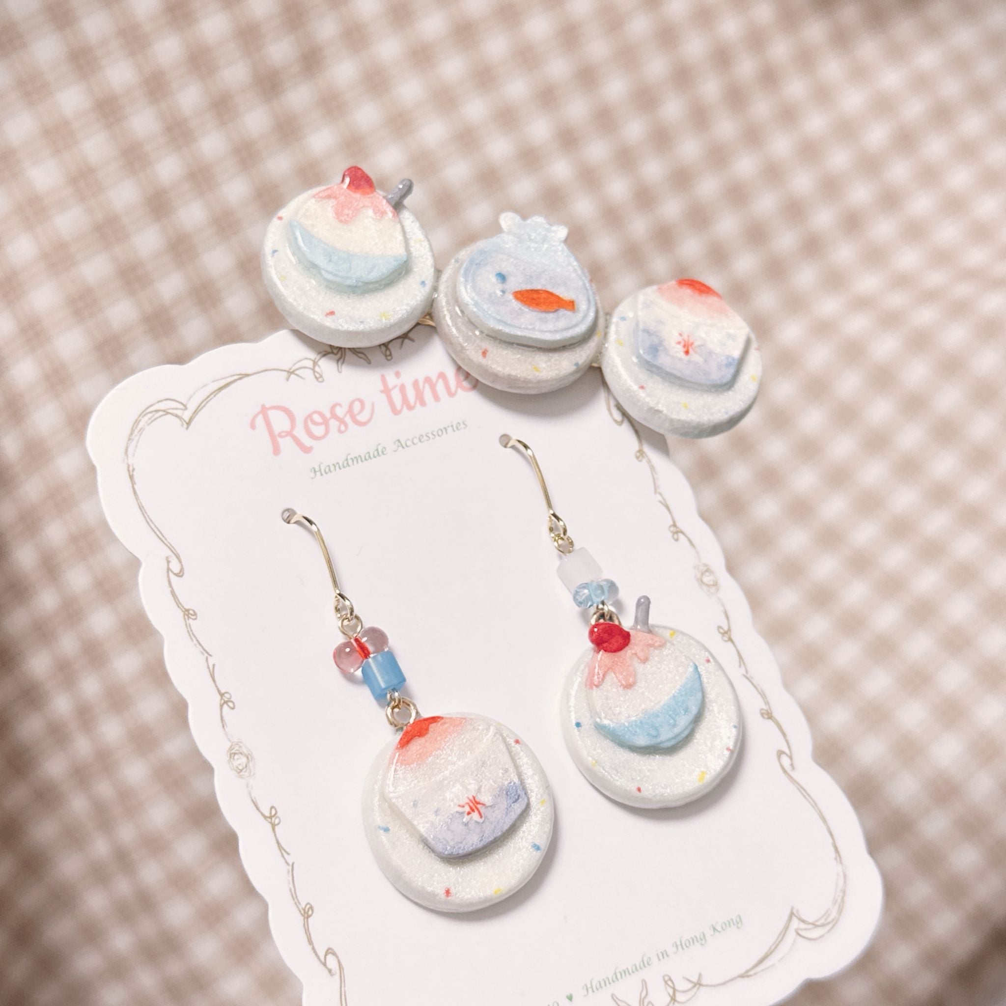 手繪 和風夏日祭 刨冰耳環
