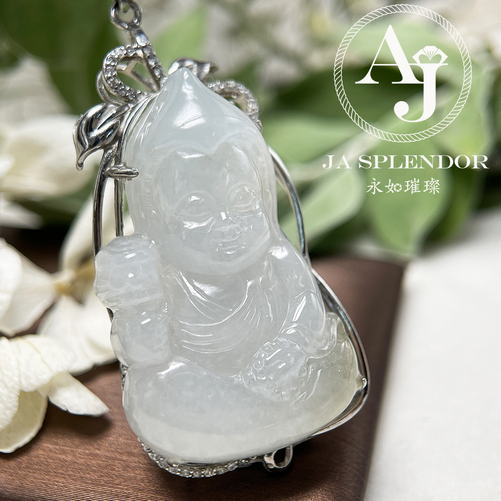 JNS-22 天然翡翠A玉 冰潤藏佛寶寶純銀吊墜