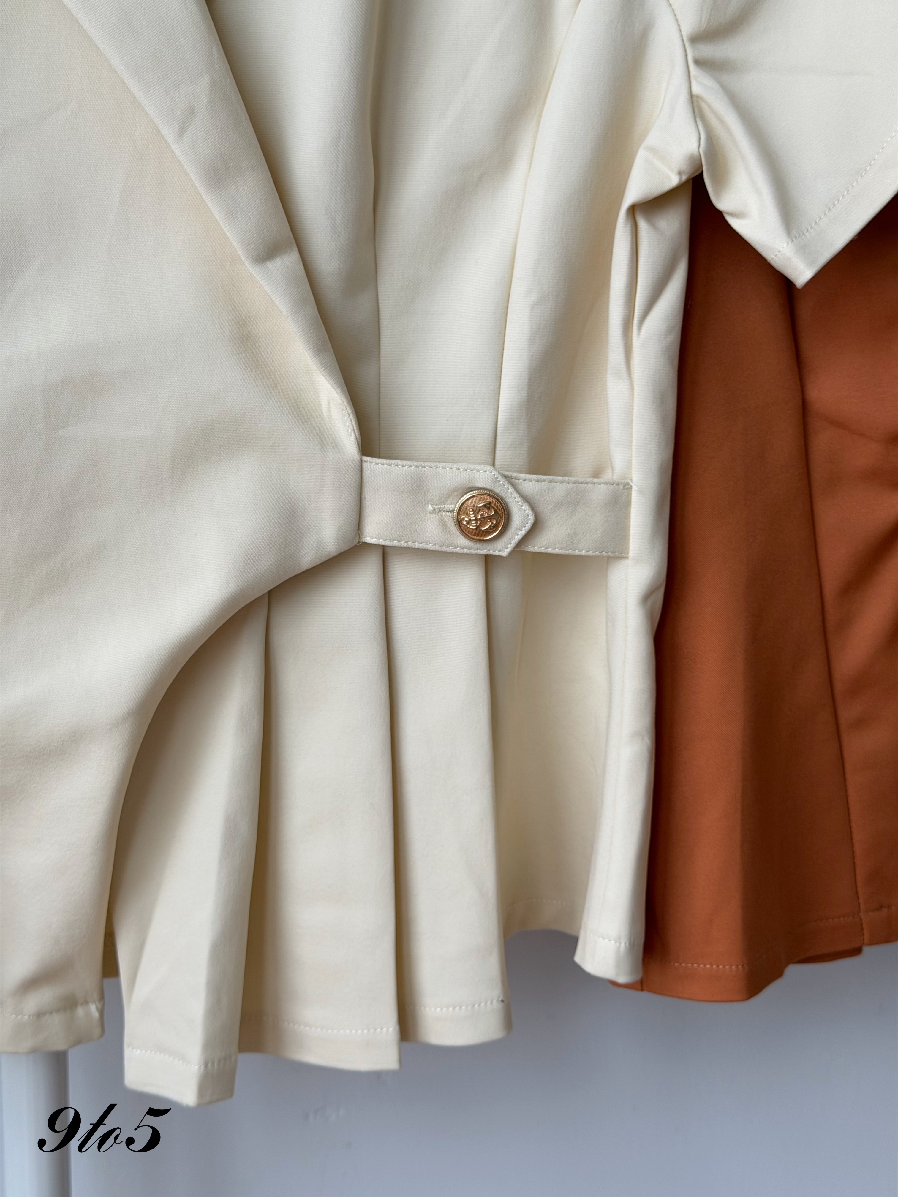 T4478 V Neck Peplum Shirt - Orange & Yellow