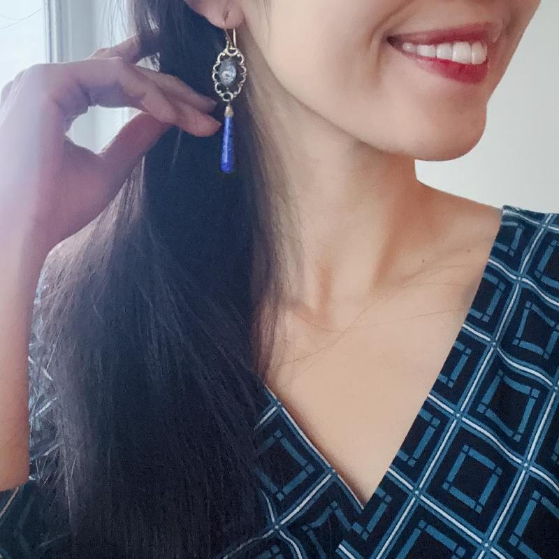 Vintage Recomposed Hook Earrings - Czechoslovakian Horoscope themed Glass - Aries (MW268)