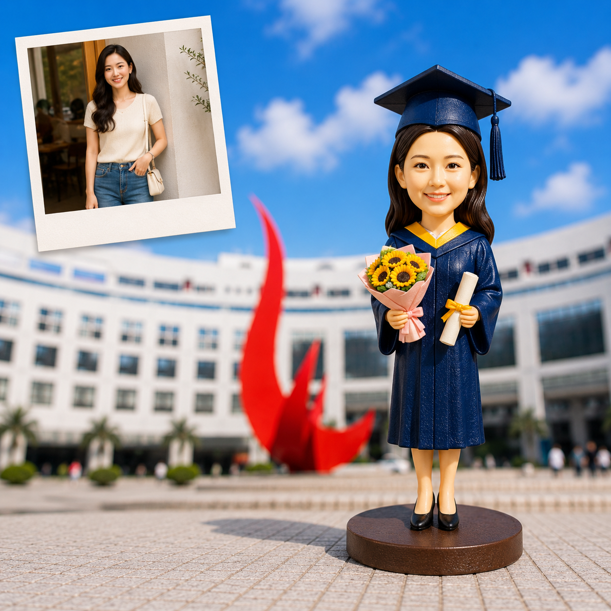客製真人公仔畢業禮物 相片訂製手拿花束證書 香港訂製 tailor made graduation figures 