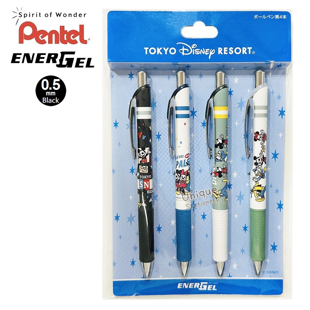 現貨｜【日本 Disney Store 限定】一套四枝 Mickey & Friends 米奇與朋友 日本製 Pentel EnerGel 0.5mm  黑色 啫喱筆 (073784)