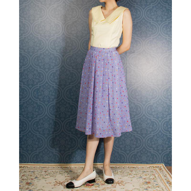 C.a. 1970s Lavender Colourful Irregular Dot Pattern Skirt - 26" Waist (FK056)