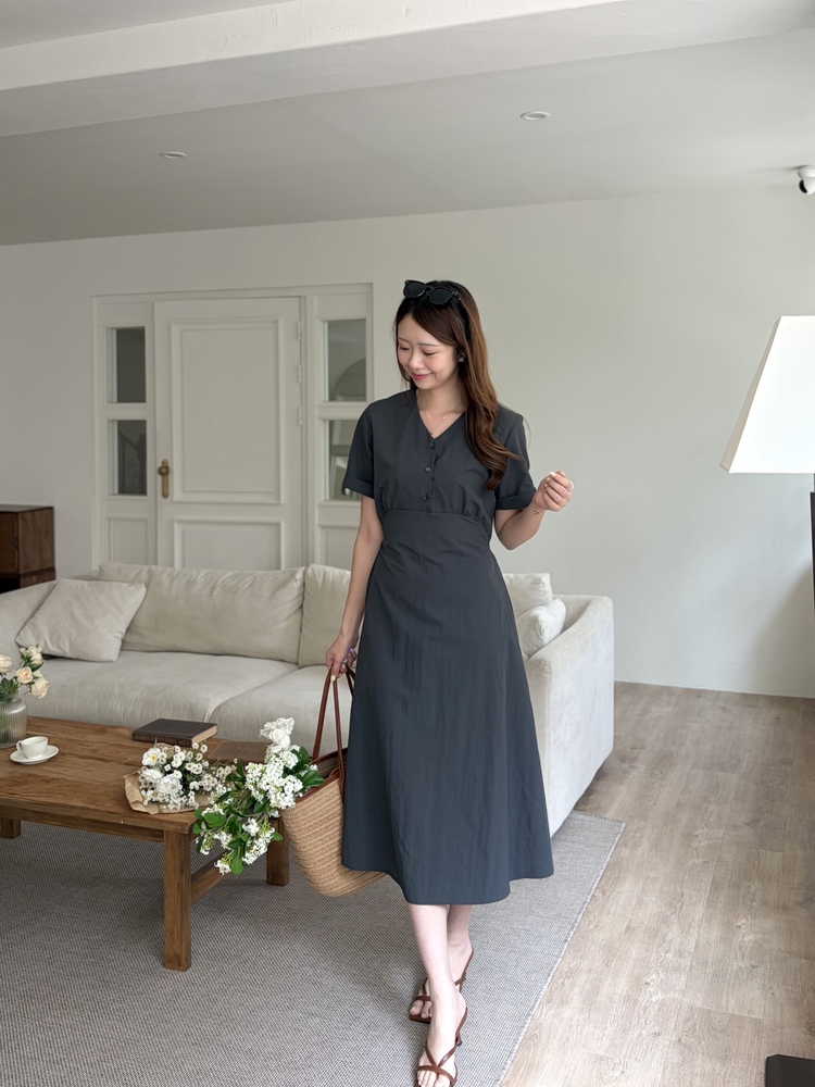 Evie Front Button Dress (Charcoal)
